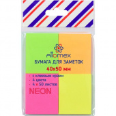 Бумага для заметок с клеевым краем Attomex "NEON" 40х50 мм, 4 цвета х 50 листов, 75 г/м2