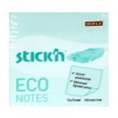 Бумага для заметок с клеевым краем Hopax Stick'n ECO 76х76 мм, 100 листов, 60 г/м2, пастельно-голубая