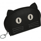 Пенал-косметичка Black Сat 21x12x8 см, иск.кожа, с аппликацией в виде кота, черный