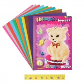 Цветная бумага "Собачка" 10 цветов, 10 листов, папка, односторонняя,немелованная