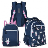 Рюкзак школьный с мешком Grizzly 28х39х17 см, зайцы, 2 отделения