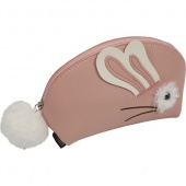 Пенал-косметичка Rabbit 21x12x8 см, иск.кожа, с аппликацией в виде кролика, розовая