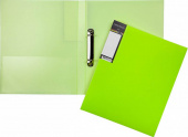 Папка на 2-х кольцах пластиковая А4 Hatber "DIAMOND NEON" зеленая, D-16 мм, толщина пластика 0,7 мм, внутренний/торцевой карманы