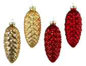 Стеклянная елочная игрушка Kaemingk "Волшебная Шишка" 10 см, красная/золотая, подвеска