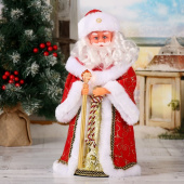 Игрушка под елочку "Дед Мороз. Кудрявая борода" 37 см, красный, посох с кристаллом, двигается, на батарейках, в подарочной коробке