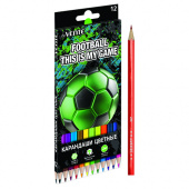 Цветные карандаши deVENTE "Football" 12 цветов, шестигранные, деревянные, картонная коробка, европодвес