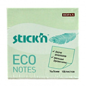 Бумага для заметок с клеевым краем Hopax Stick'n ECO 76х76 мм, 100 листов, 60 г/м2, пастельно-зеленая