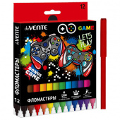 Фломастеры deVente "Game" 12 цветов, круглые, вентилируемый колпачок, картонная упаковка, европодвес