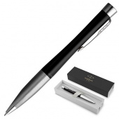 Ручка подарочная шариковая PARKER Urban Core K314, Muted Black CT 1,0 мм, синяя, поворотный механизм, цвет корпуса-черный/серебряный