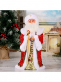Игрушка под елочку "Дед Мороз" 38 см  посох с кристаллом, красный, двигается, на батарейках, в подарочной коробке