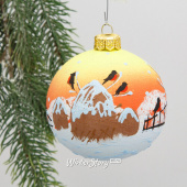 Стеклянный елочный шар "Снегири на закате" 8 см, подвеска, в подарочной упаковке