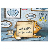 Альбом для рисования ErichKrause "Cat&Box" А4. 40 листов, склейка, жесткая подложка, обложка-мелованный картон, блок-офсет 120 г/м2