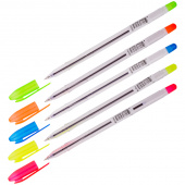Ручка шариковая СТАММ "VeGa Neon" 0,7 мм, синяя, чернила на масляной основе, прозрачный корпус, детали ассорти