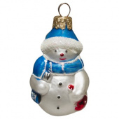 Стеклянное елочное украшение "Снеговик с метлой" 7 см, подвеска, в подарочной упаковке