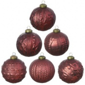 Стеклянный елочный шар Kaemingk "Бонжур" 8 см, ассорти, цвет-бордовый, подвеска