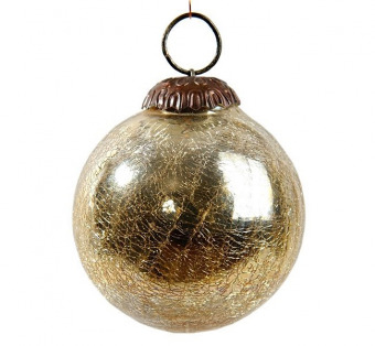 Стеклянный елочный шар Decoris 7,5 см, винтажный, золотой, состаренный
