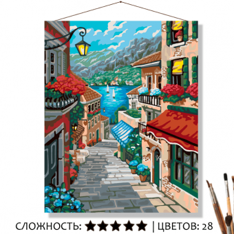 Картина по номерам на холсте 50х40 см "Приморский городок"