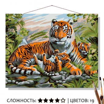 Картина по номерам на холсте 50х40 см "Тигриная семья"