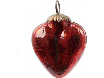 Стеклянная елочная игрушка Decoris "Изящное сердечко" 7,5 см, красный, подвеска
