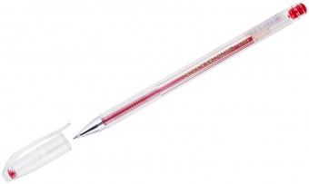 Ручка гелевая Crown "Hi-Jell" 0,5 мм, красная, рифленый грип, металлический наконечник