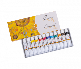 Набор художественных масляных красок Невская палитра "Сонет" 12 цветов в тубах по 10 мл, картонная коробка