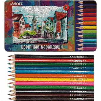 Цветные карандаши  deVENTE 12 цветов в металлической коробке
