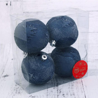 Набор елочных шаров пластик "Морозко-елочка" синий, d-8см, 4 шт.