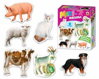 Maxi - пазлы Русский стиль "Домашние животные" 18 элементов, 6 картинок, картонная упаковка 15х18х4 см