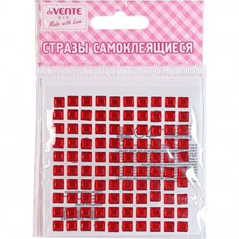 Стразы самоклеящиеся deVENTE "Square" (Квадрат) 6 мм, 100 шт., цвет красный, в пластиковом пакете