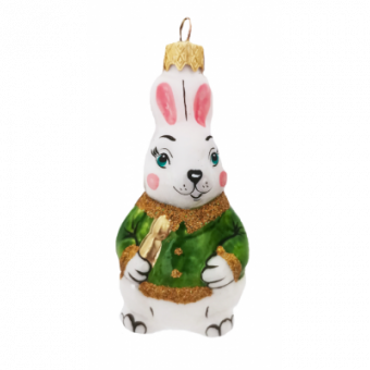 Стеклянное елочное украшение Символ Года "Кролик художник" 9 см, подвеска, в подарочной упаковке