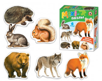 Maxi - пазлы Русский стиль "Лесные животные" 18 элементов, 6 картинок, картонная упаковка 15х18х4 см