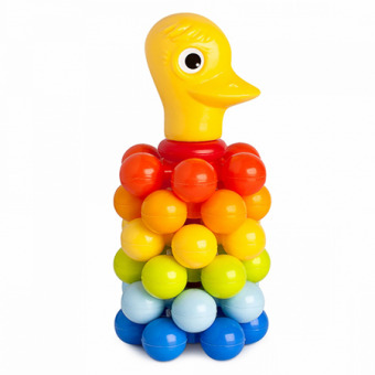 Игрушка детская Пирамида-мини "Утенок" (Росигрушка) пластиковая, с шариками, 18 см, 9 деталей, в сетке